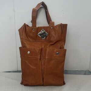 BCBG MaxAzaia British Tan Leather Shopper Tote Bag